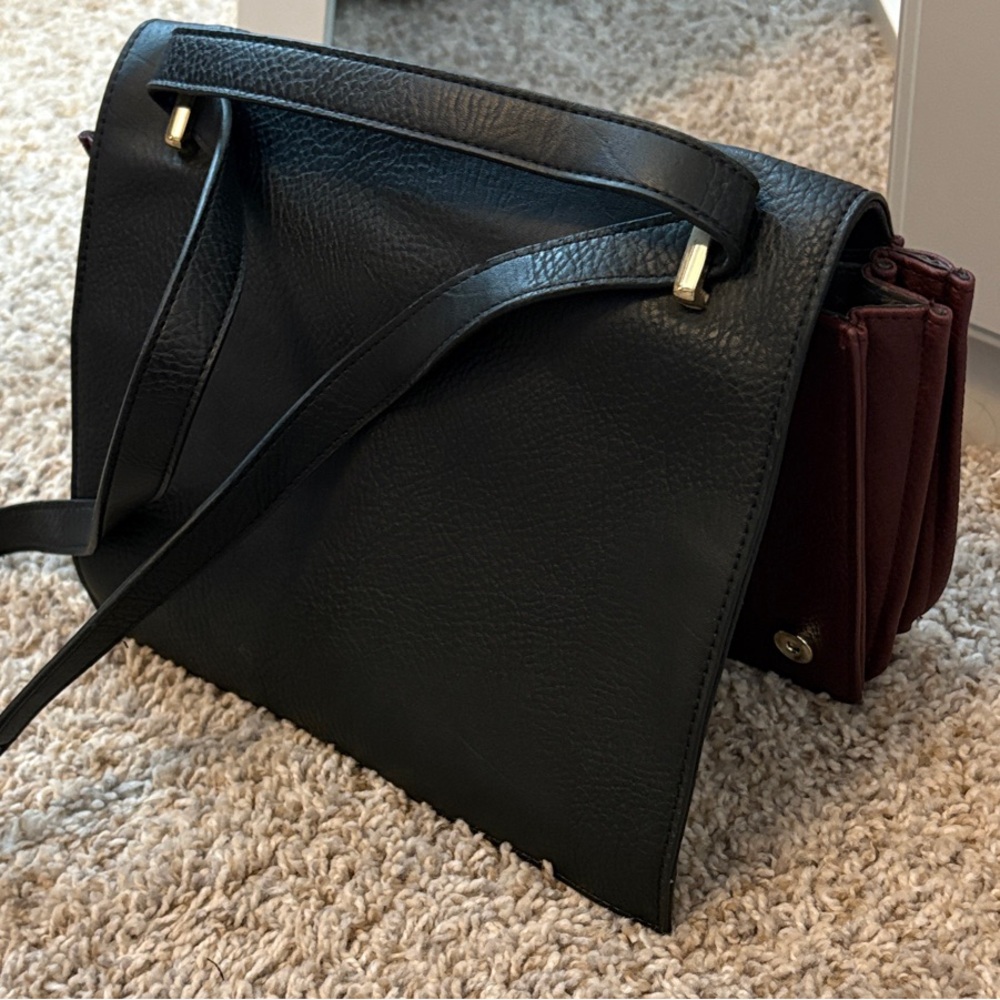 Olivia + Joy Black and Burgundy Shoulder Bag